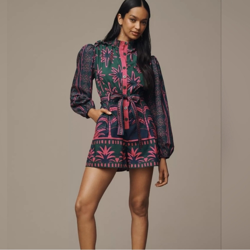 Farm Rio x Anthropologie Mock-Neck Buttondown Romper